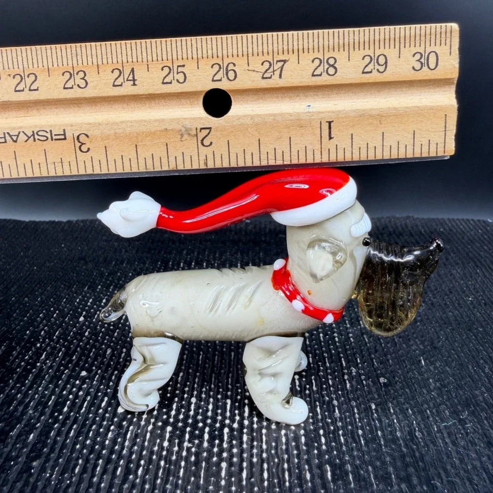 Pier 1 Blown Glass Schnauzer Dog Figurine Santa Hat Christmas‎ Holiday 3 Inch